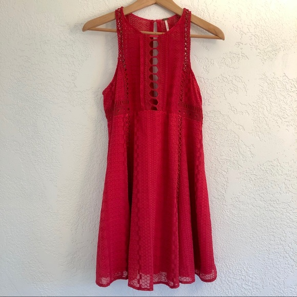 Free People Wherever You Go Red Eyelet Mini Dress - Picture 7 of 14